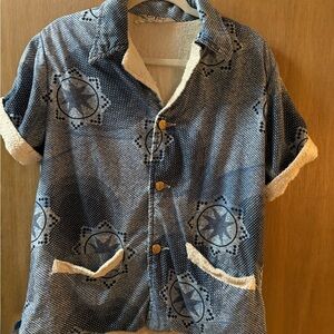 50s/60s Nautical Blue Surf King by Majestic Men's Casual Terry Cloth Lined Shirt